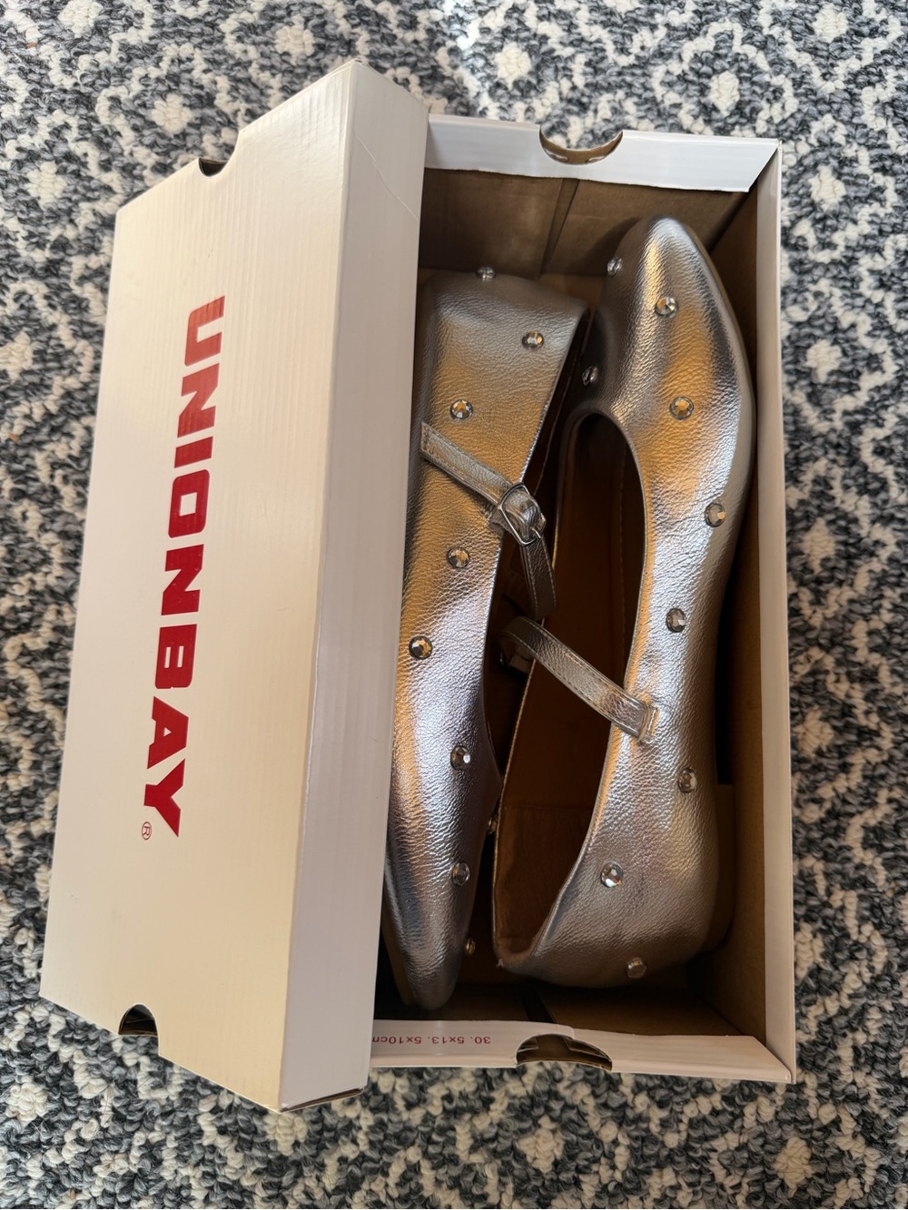 UNIONBAY Metallic Silver Studded Mary Jane Flats